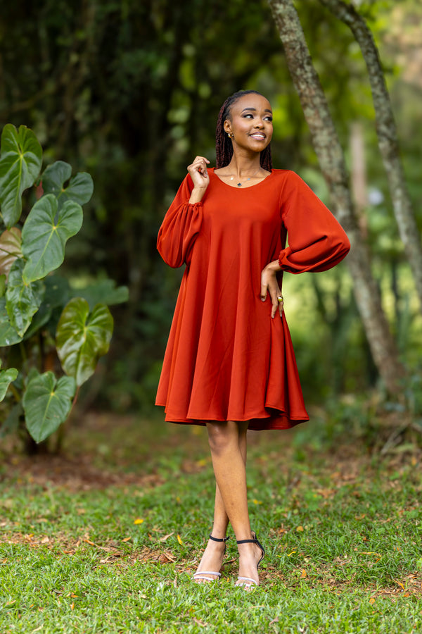 Aura Shift Dress - Rust