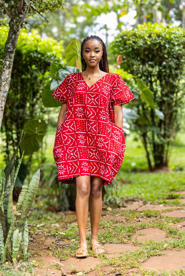 Aya Shirt Dress - Red Print