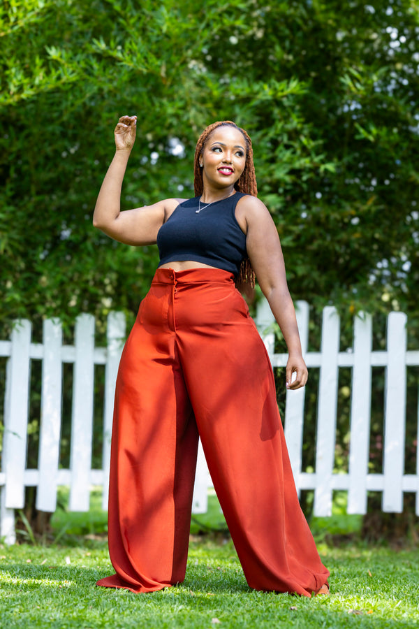 Mrembo Wideleg Palazzo Pants - Rust